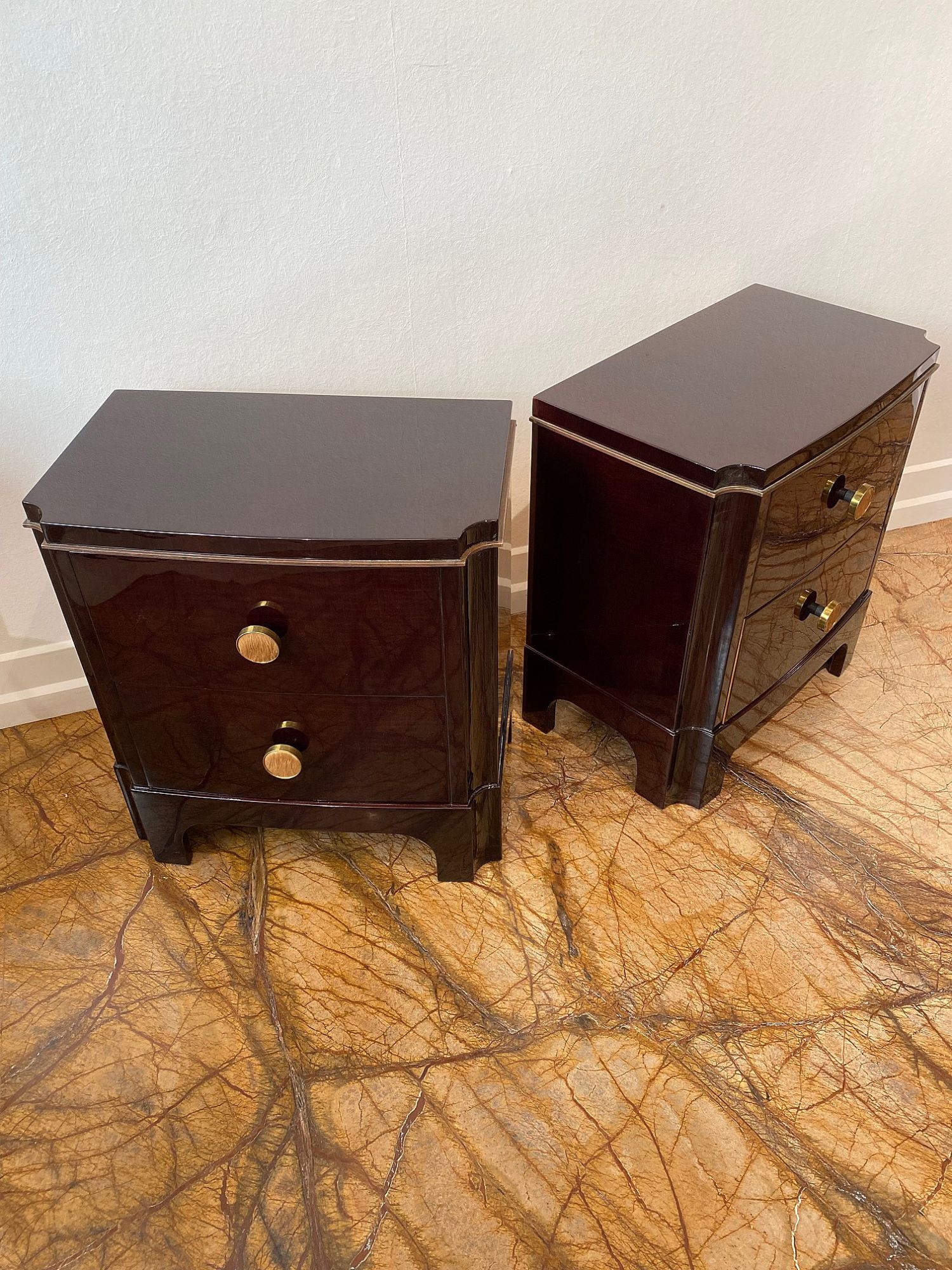 Nightstands with Curved Fronts and Large Circular Pulls
