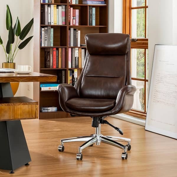 Office Chair Padded Headrest coffee brown swivel seat
