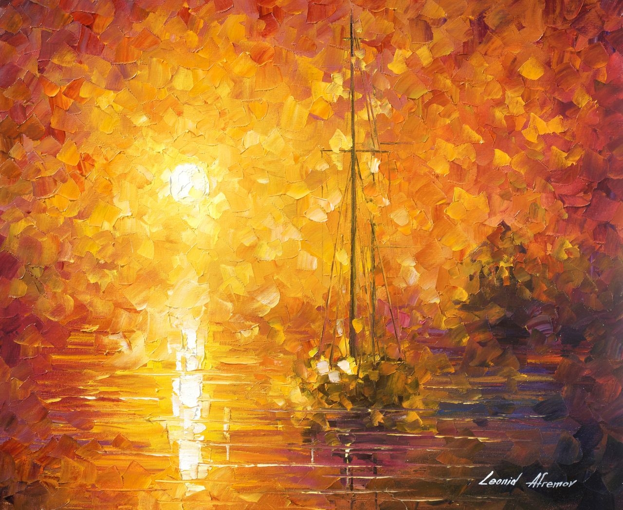 Oil Painting Palette Knife Strokes Nautical Sailboat Decor