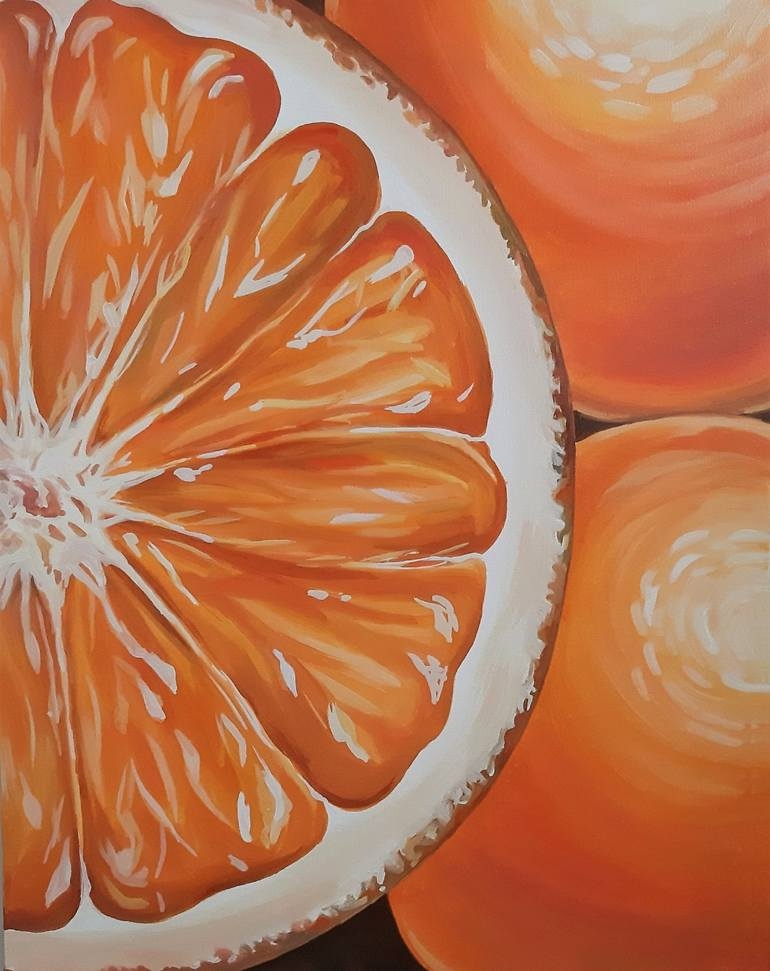 Oil Painting Radiating Segment Geometry Minimalist Citrus Art