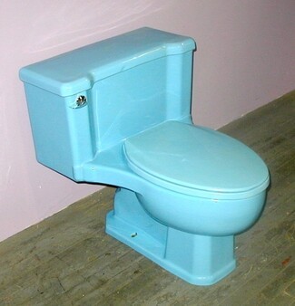 One Piece Toilet in Bright Blue Ceramic with Retro Retro Silhouette
