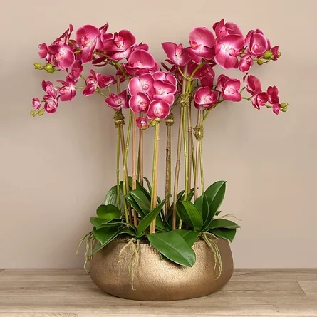 Orchid Arrangement Hammered Metallic Bowl Large Pink Orchid Decor