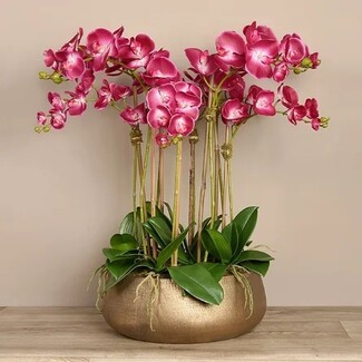 Orchid Arrangement Hammered Metallic Bowl Large Pink Orchid Decor