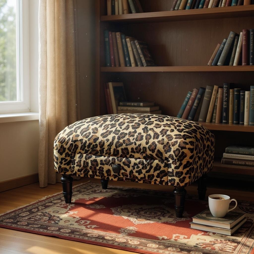 Ottoman Footstool with Storage Drawer and Turned Wood Legs