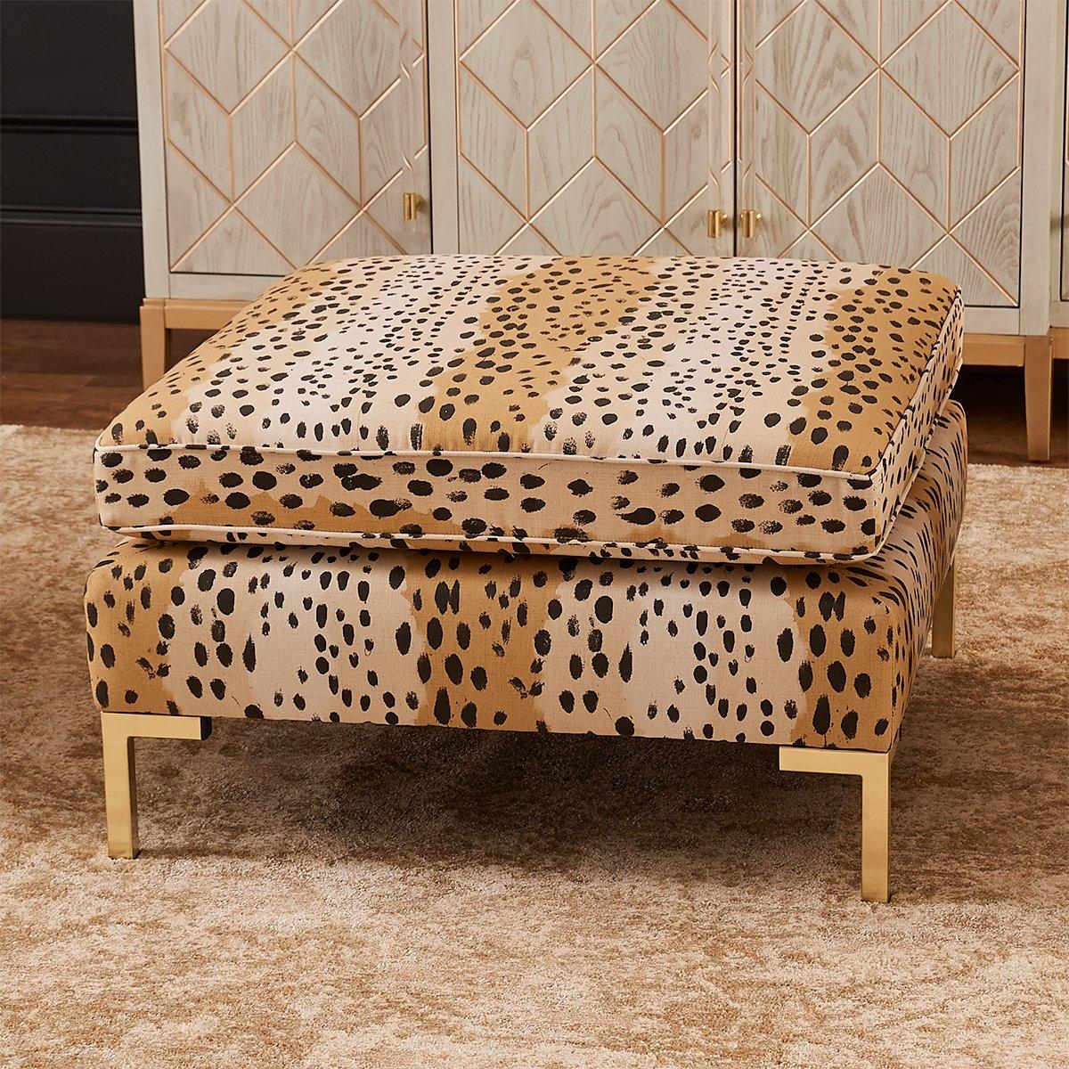 Ottoman with Brushed Gold Legs and Stacked Cushion Seat