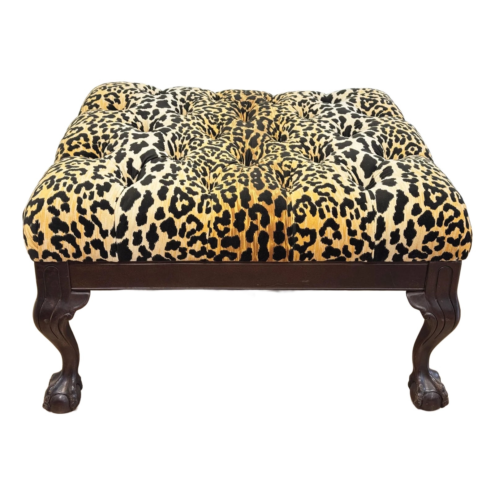 Ottoman with Claw and Ball Feet and Tufted Velvet Bench