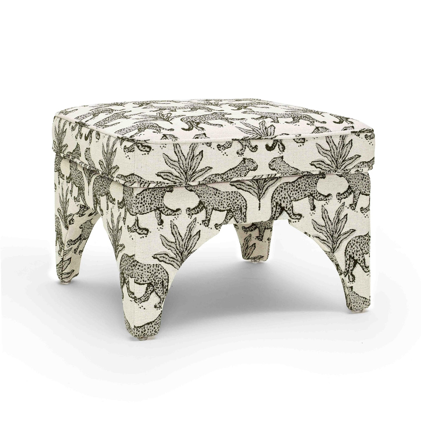 Ottoman with Leopard Jacquard and Arched Base Frame Detail
