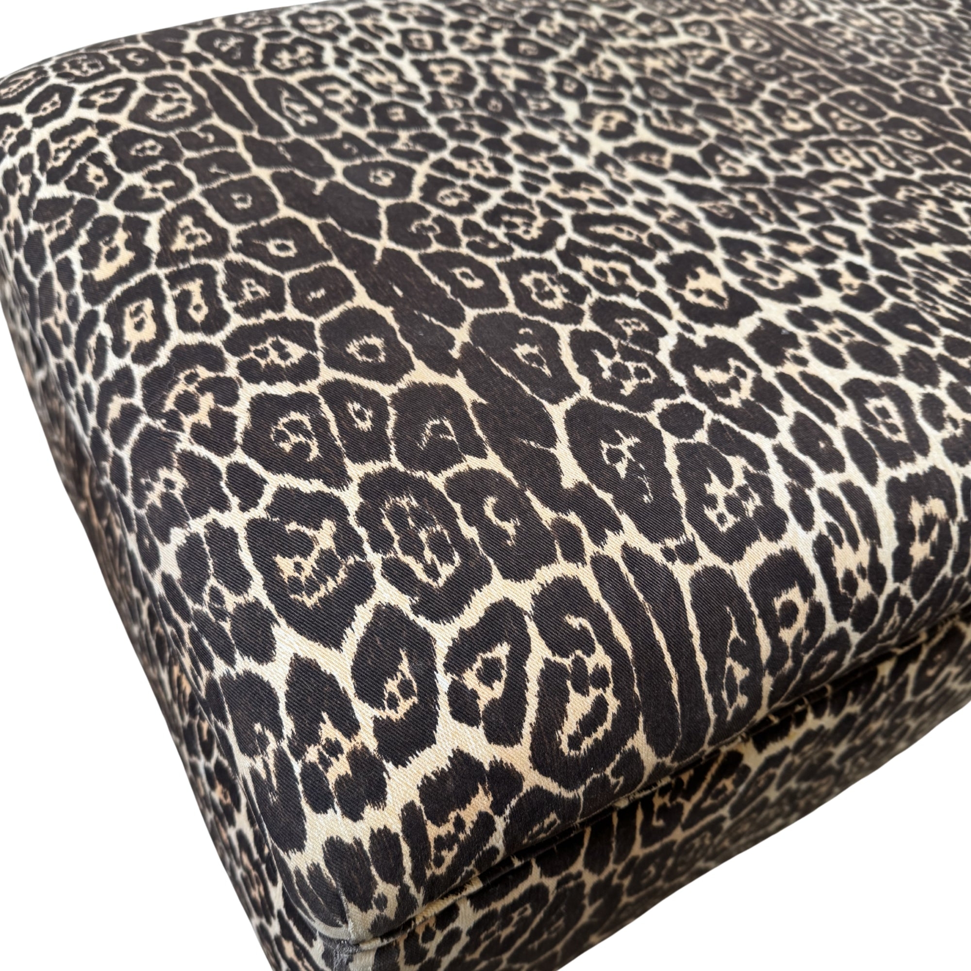 Ottoman with Piped Edges and Spotted Fabric Footstool