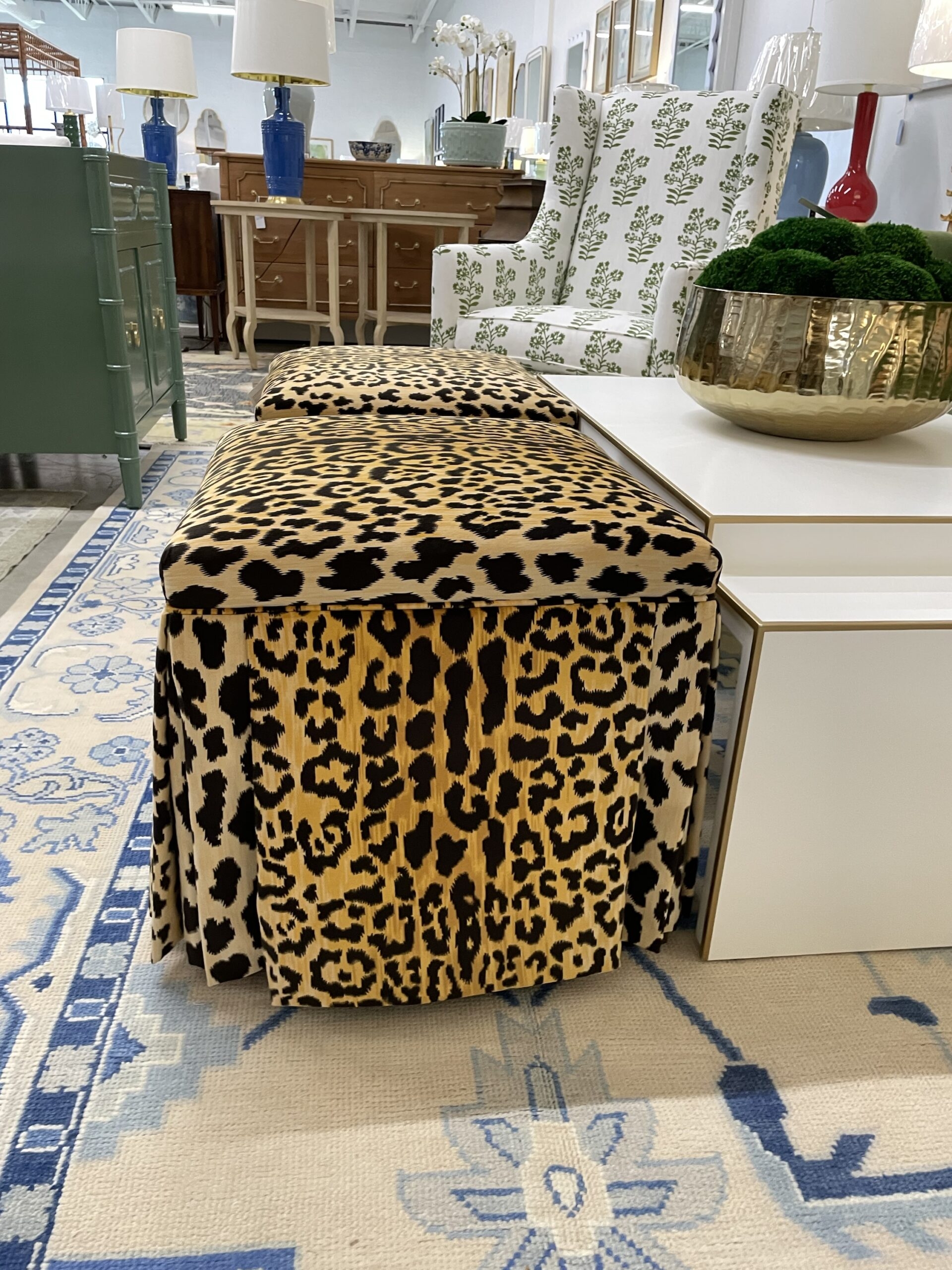 Ottoman with Skirted Base and Tailored Box Pleat Stool