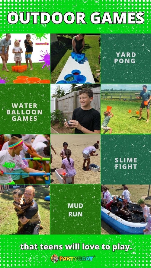 Outdoor Activity Collage with Vibrant Green Backyard Games