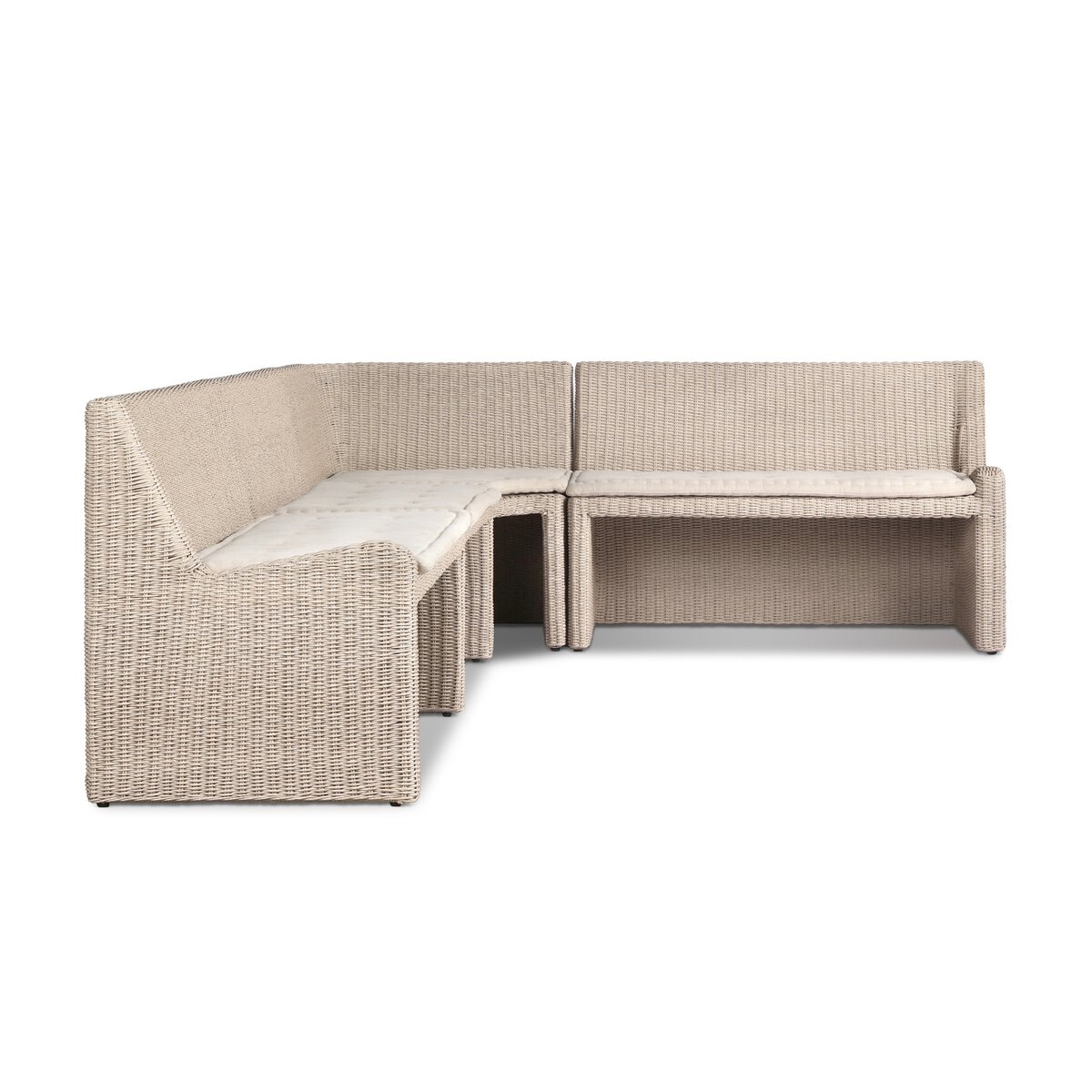 Outdoor Banquette: Vintage White Woven Rattan Coastal Set