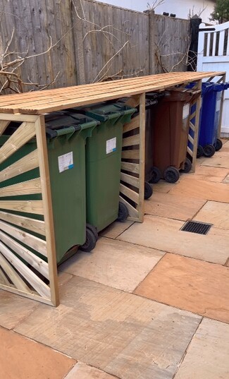Outdoor Bin Screen Sunburst Side Panels Natural Wood Shelter