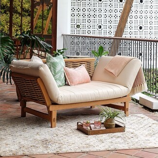 Outdoor Daybed Natural Teak Frame Teak Wicker Seating