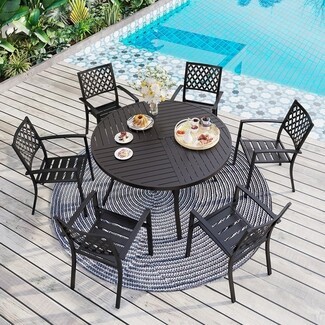 Outdoor Dining Set including Lattice Back Chairs and Slats