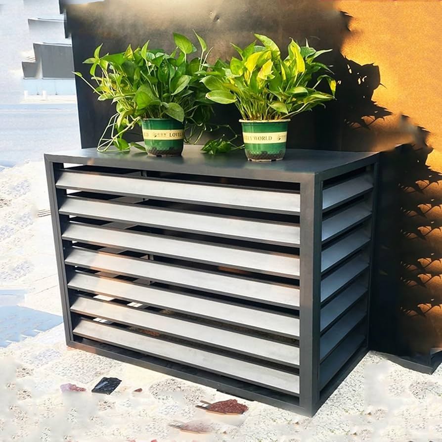 Outdoor Enclosure: Modern Charcoal Gray Solid Top AC Cover