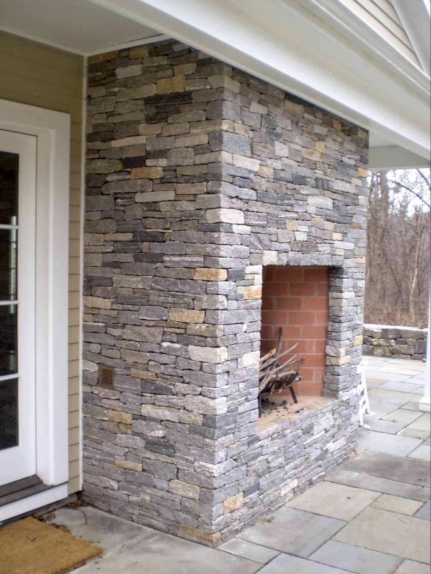 Outdoor Fireplace Brick Lined Firebox and Corner Masonry