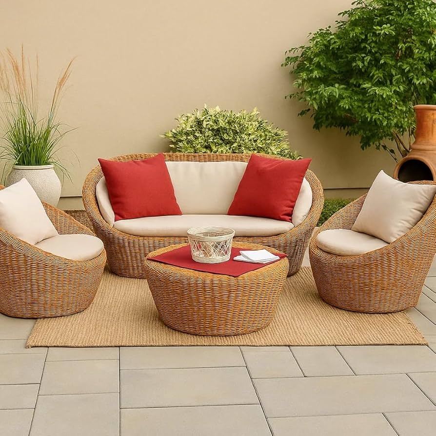 Outdoor Furniture Set Cocoon Shape Curved Rattan Patio Set