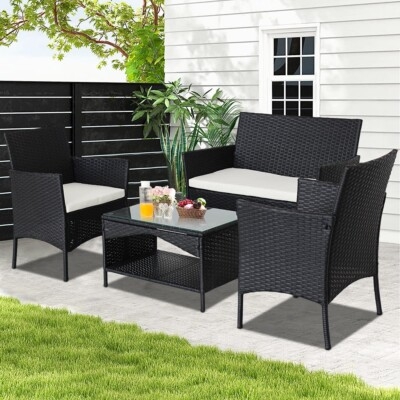 Outdoor Furniture Set with Integrated Table Storage and Rattan