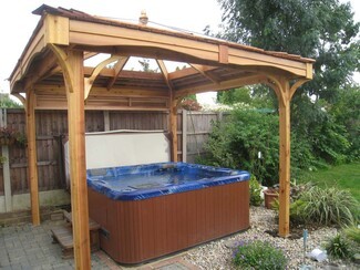 Outdoor Gazebo with Arched Braces and Timber Frame Pavilion