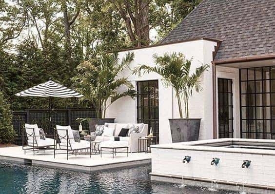 Outdoor Lounge Set with Striped Canopy and Grid Metal Frames