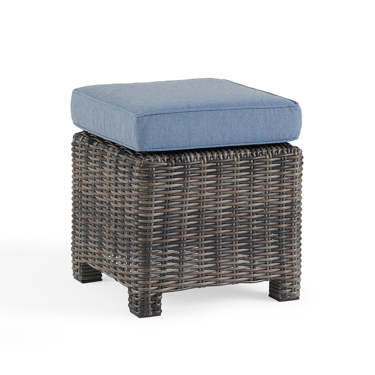 Outdoor Ottoman Silver Oak Wicker with Denim Blue Seat