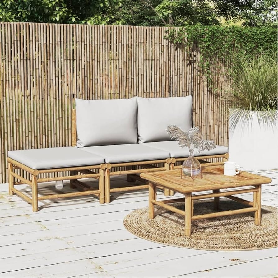 Outdoor Sectional Set Gray Cushions Deck Seating Furniture