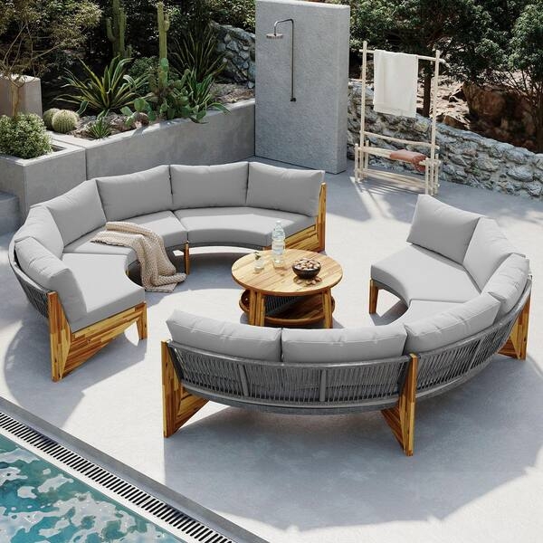 Outdoor Sectional Set: Rope Weave Acacia Wood Furniture