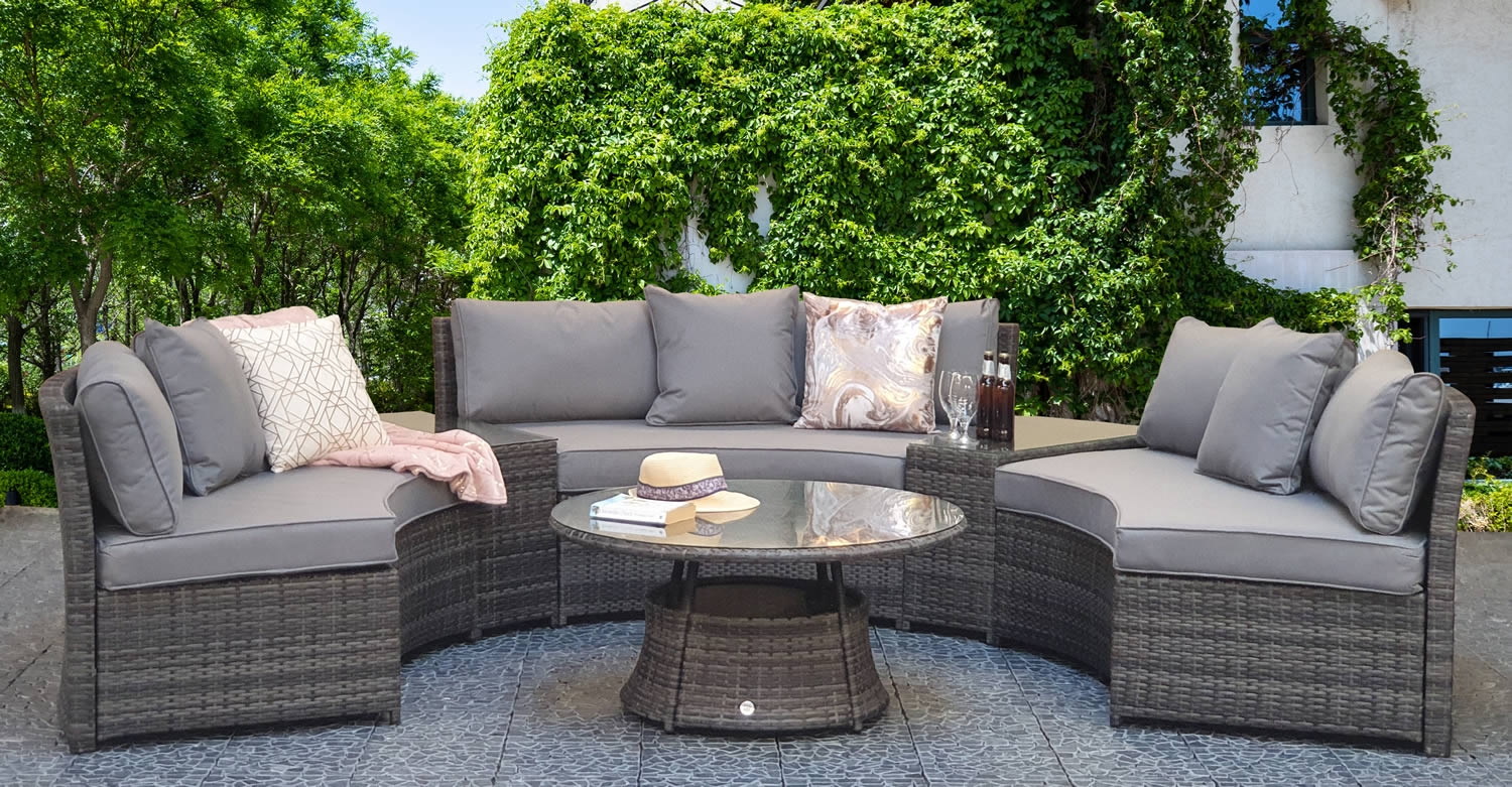 Outdoor Sectional Set: Woven Grey Rattan Contemporary Sofa