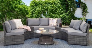 Outdoor Sectional Set: Woven Grey Rattan Contemporary Sofa
