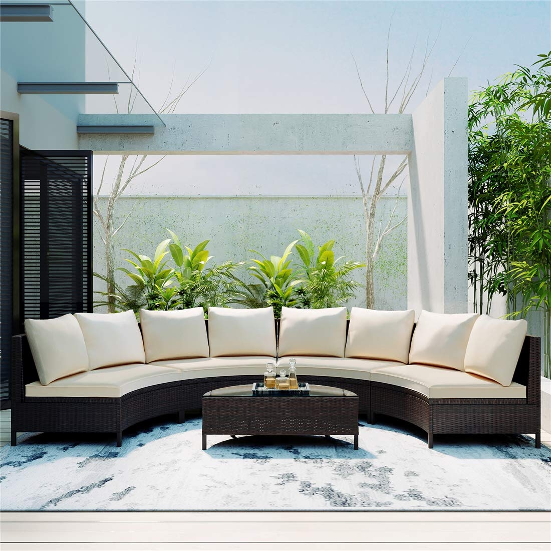 Outdoor Sectional Sofa: Espresso Wicker Half Moon Patio Set