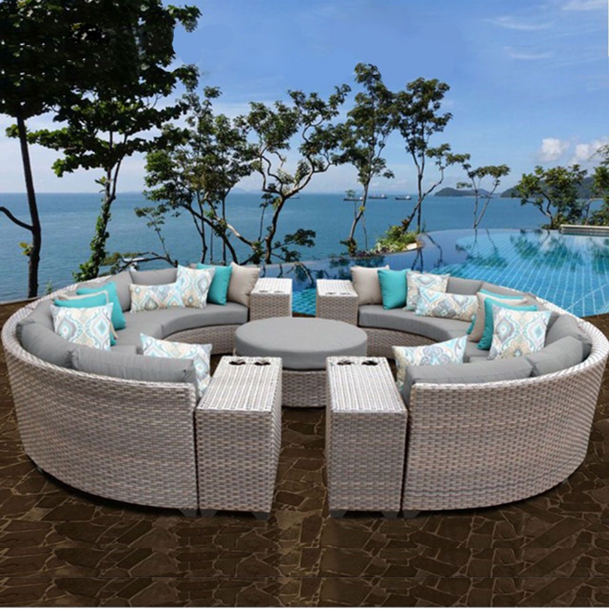 Outdoor Sofa Set: Circular Modular Set with Cup Holders