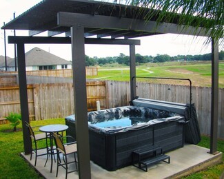 Outdoor Spa Pergola with Espresso Finish and Louvered Slats