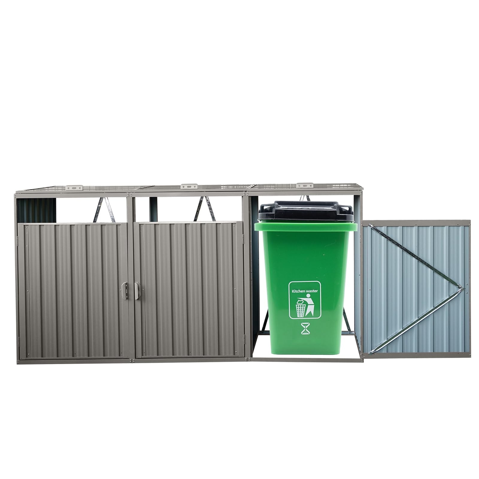 Outdoor Storage Shed Triple Door Entry Metal Waste Organizer
