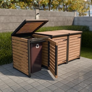 Outdoor Trash Bin Cover Triple Unit Modern Waste Storage