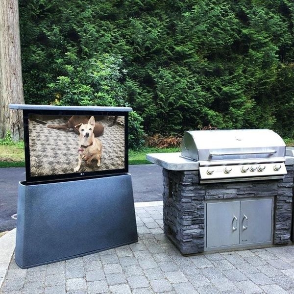 Outdoor TV Cabinet in Charcoal Textured Finish with Pop Up Lift