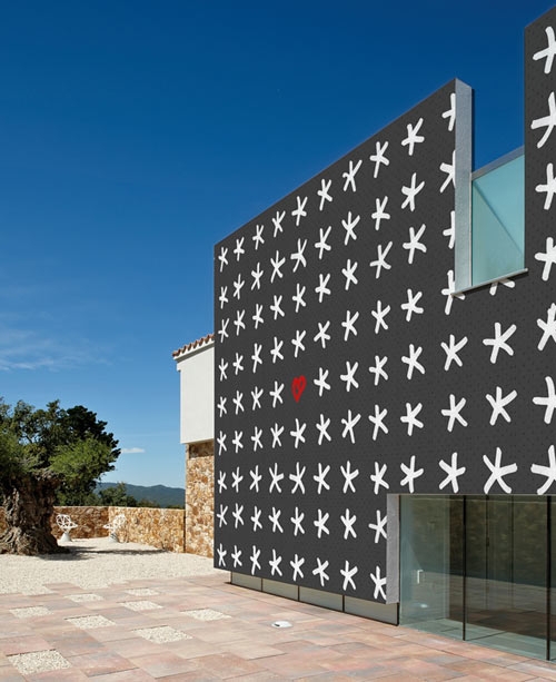 Outdoor Wallpaper with Red Heart Accent Graphic Outdoor Wallpaper