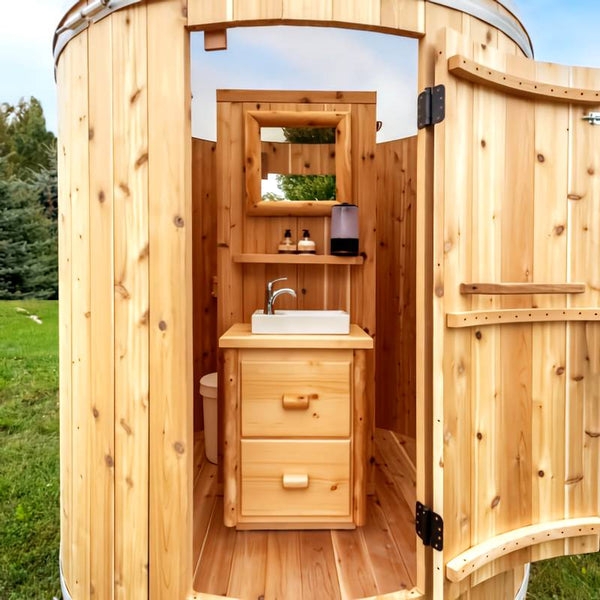 Outdoor Washroom Barrel Shape Design Cedar Barrel Washroom