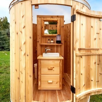 Outdoor Washroom Barrel Shape Design Cedar Barrel Washroom