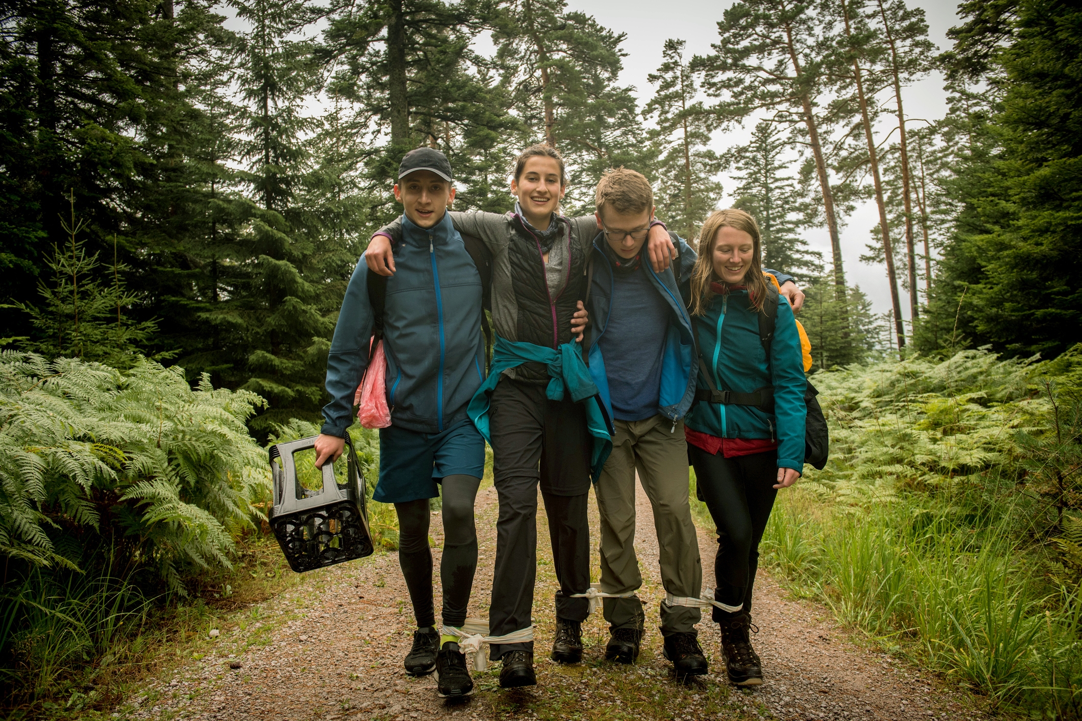 Outdoor Woodland Activity with Bound Ankles for Team Building