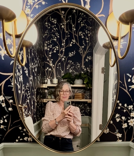 Oval Mirror: Oval Gold Frame Sage Green Wainscoting