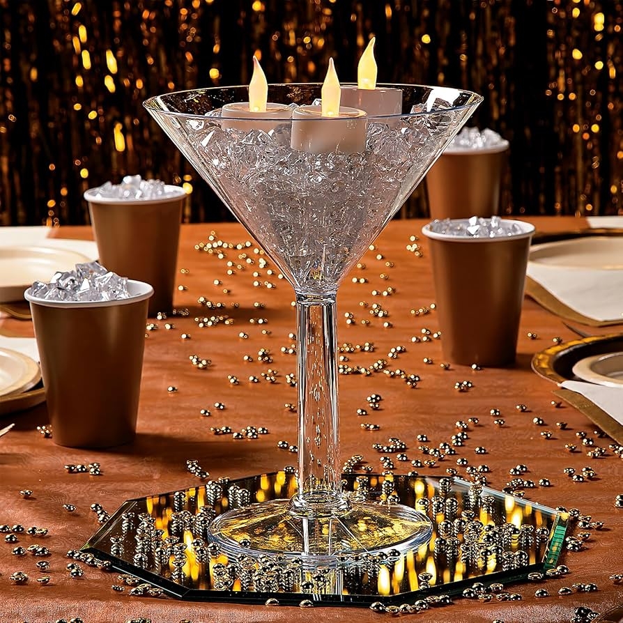 Oversized Martini Glass: Glamorous Mirrored Base with Flameless Tea Lights