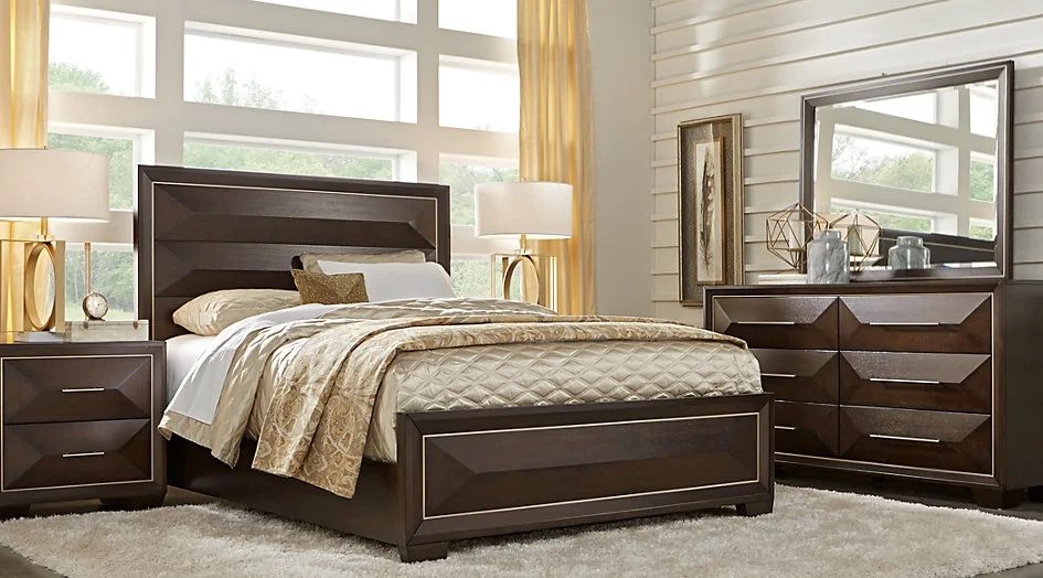Panel Bedroom Set with Recessed Geometric Panels and Dark Wood