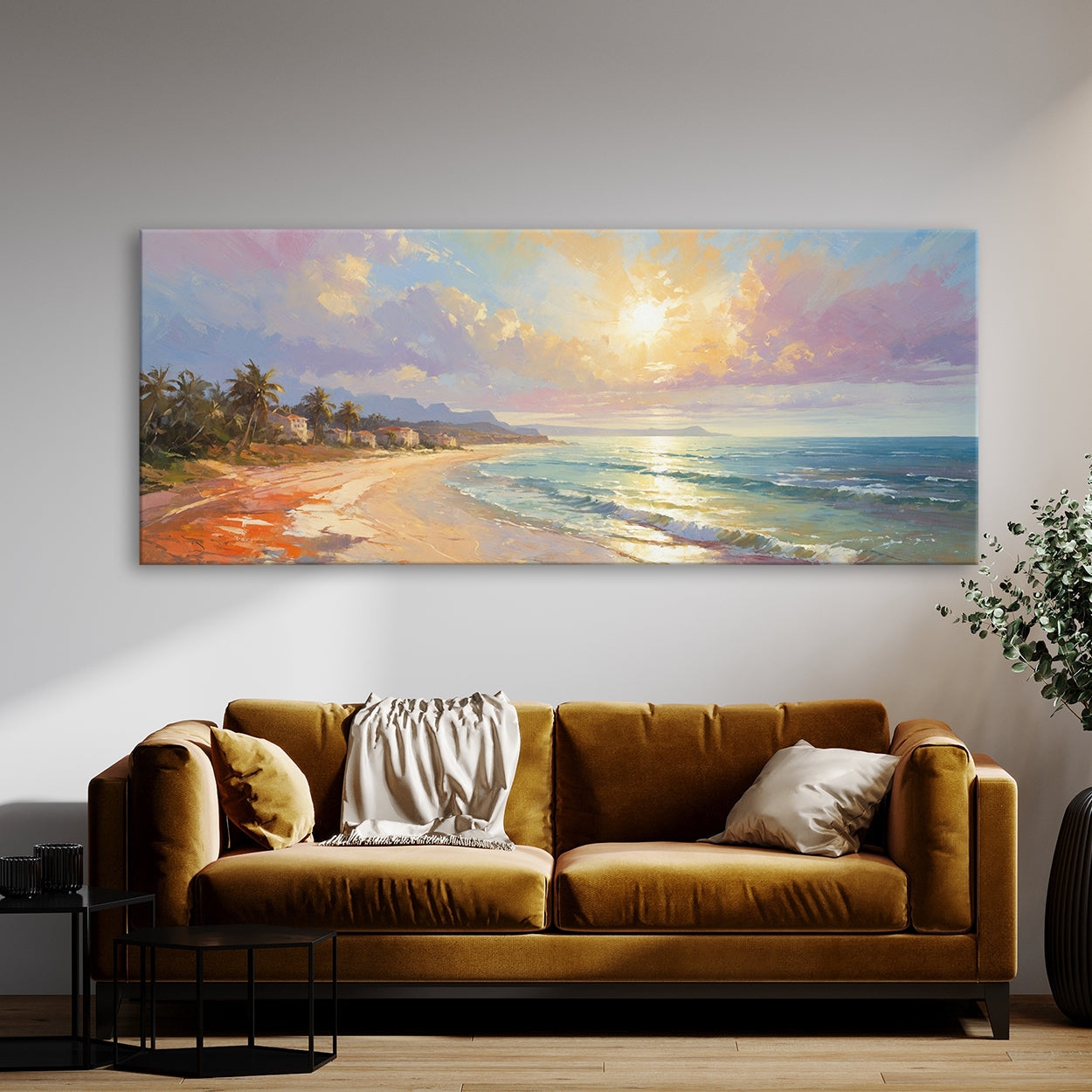 Panoramic Wall Art of Sunlit Coastline Seascape Print
