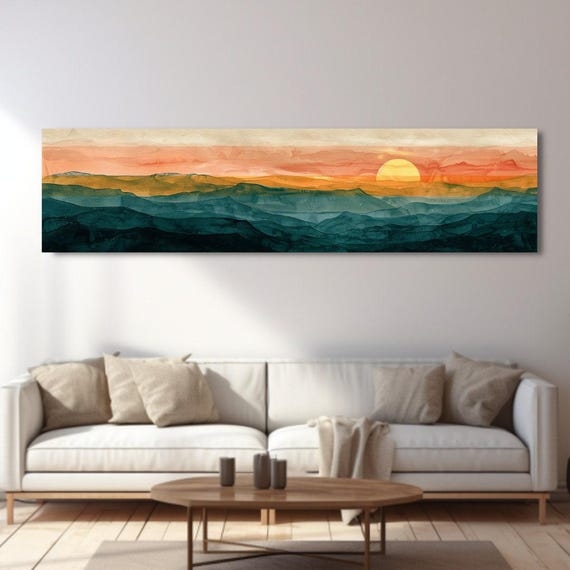 Panoramic Wall Art Teal And Peach Palette Panoramic Landscape Art