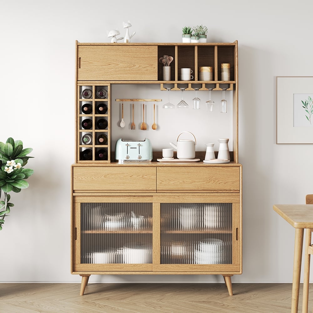 Pantry Hutch: Fluted Glass Mid Century Modern Coffee Bar