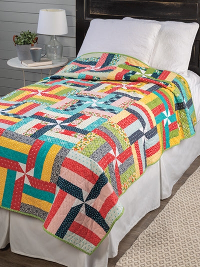 Patchwork Quilt: Pinwheel Pattern Lime Green Binding