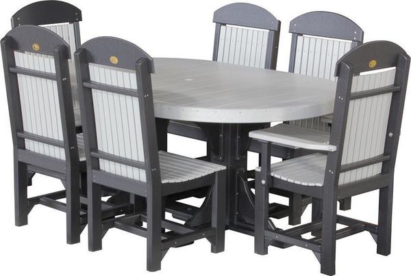 Patio Dining Set: Two Tone Slat Design with Oval Pedestal Table