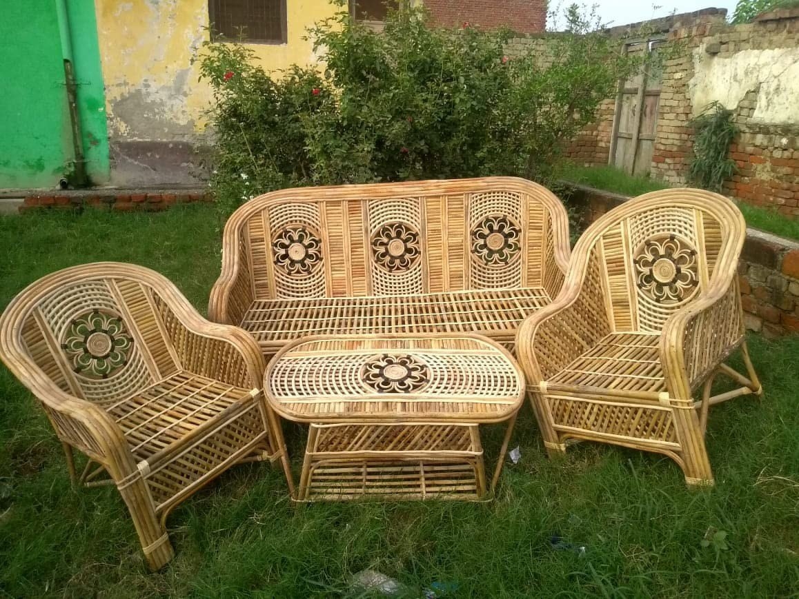 Patio Furniture Set: Flower Motif Bamboo Garden Sofa Set