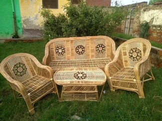 Patio Furniture Set: Flower Motif Bamboo Garden Sofa Set