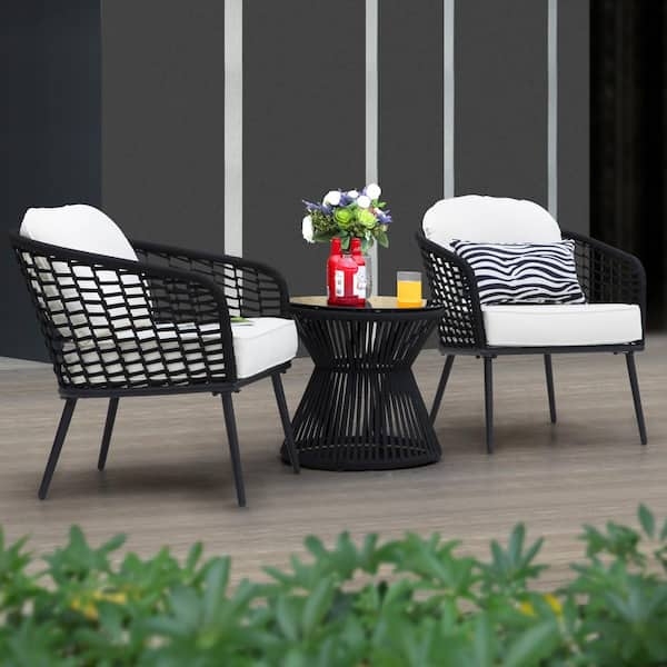 Patio Set with Open Weave Pattern and Hourglass Pedestal Table